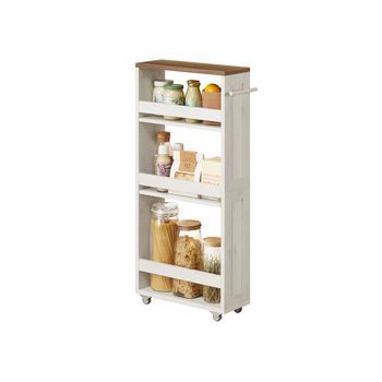Carro De Cocina 4 Niveles Estantes Regulables Con Ruedas Y Asa - Blanco