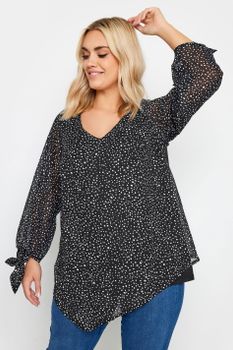 Yours London Blusa Negra Con Estampado Dálmata, Mujer Curvy Y Tallas Grandes, Yours London
