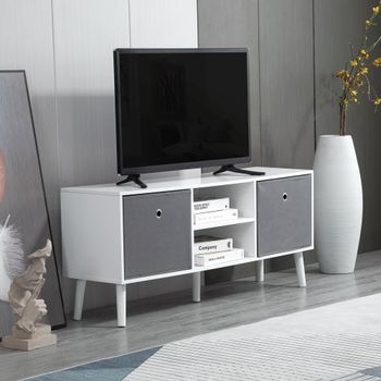 Mueble De Tv Con Cajones De Tela 110x29x46,5cm Homcom – Blanco Y Gris