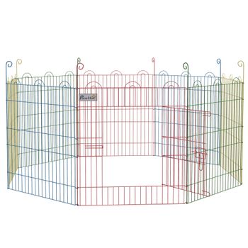 PawHut Parque Plegable para Perros de 8 Paneles Ø156x60 cm Valla Metálica con Puerta Estacas Interior Exterior Multicolor