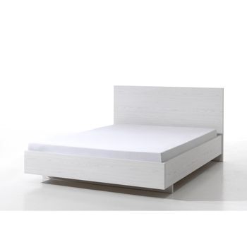 Cama 160x200 Color Blanco Efecto Madera Colección Olvena