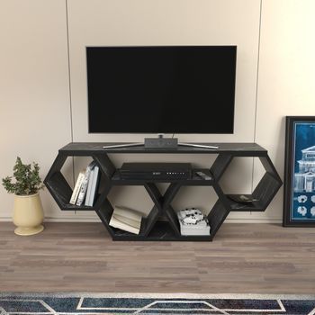 Mueble Tv |compartimentos Abiertos|120 Cm|negro Mármol Bal