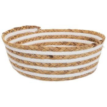 Cesto de fibra natural y algodón blanco y marrón d35x14