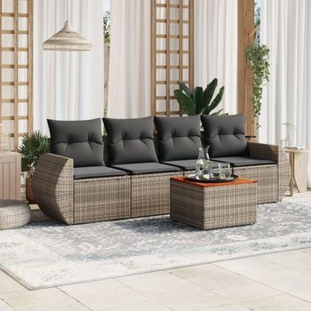 Conjunto De Sofás Jardín Con Cojines 5 Uds | Mueble Jardin Mesa Y Sillas Ratán Sintético Gris Cfw842506
