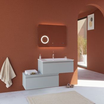 Mueble Bajo Descentrado Con Dos Cajones Suspendidos De Color Gris Claro | Seattle