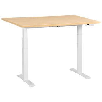 Escritorio De Altura Regulable Eléctrico Moderno Patas Cuadradas 120 X 60 Cm Tablero Marrón Claro Base Blanca Destines