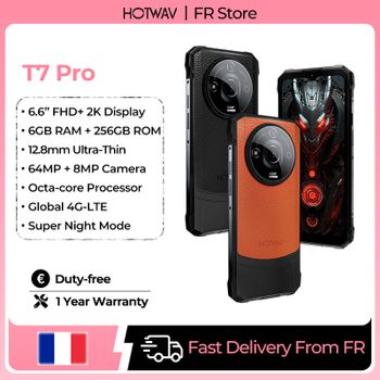 HOTWAV T7 Pro, Teléfono Resistente de Ocho Núcleos, Pantalla FHD+ 2K de 6.6'', 6GB de RAM, 256GB de ROM, Cámara de 64MP, Modo Súper Nocturno, Android 13, Batería de 6280mAh, Doble 4G, NFC, GPS,