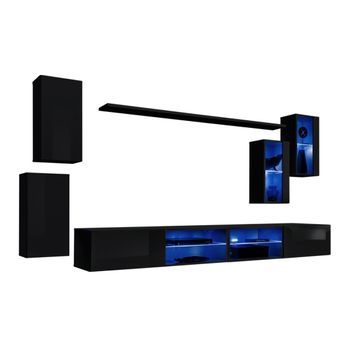 Conjunto De Muebles De Salón Switch Xxv – Led – Negro Brillante – Diseño Suspendido