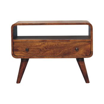 Mueble Multimedia Curvo De Madera Maciza, Estilo Artesanal, Color Castaño Pequeño.