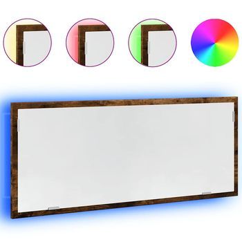Espejo De Baño，espejo Decorativo Led Madera Ingeniería Roble Ahumado 100x8,5x37cm