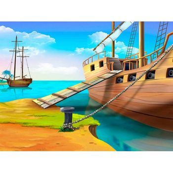 Fotomural Vinilo Infantil Barco Pirata Isla 400 X 300 Cm