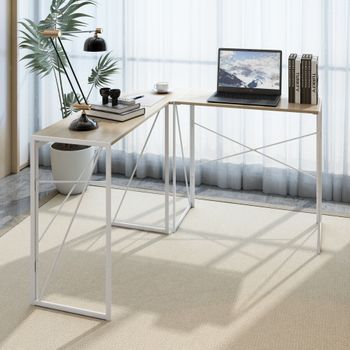 Escritorio En L - Mesa De Ordenador - Mdf Y Metal - Madera Y Negro (118x118x74.5cm)