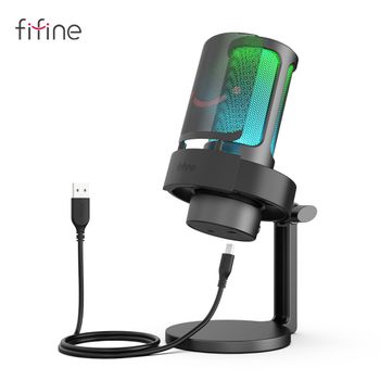 FIFINE-micrófono USB para grabar y transmitir en PC y Mac, salida de auriculares y botón de silencio táctil, micrófono con 3 modos RGB-A8