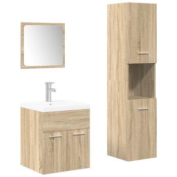 Juego De Muebles De Baño 4 Uds | Armario De Baño Contrachapada Roble Sonoma