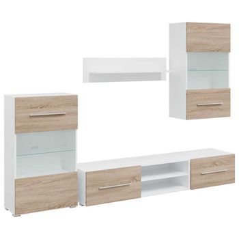Muebles De Tv 5 Piezas Con Iluminación Led Roble Sonoma