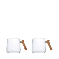 tazas de cristal con asa de madera - lote de 2
