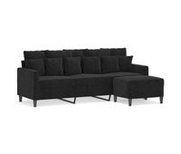 vidaxl sofa de 3 plazas con taburete de terciopelo negro 180 cm