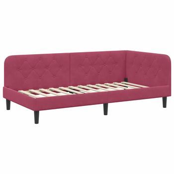 Cama Individual | Cama Para Adulto | Estructura De Cama En Esquina Rojo Vino 100 X 200 Cm Terciopelo