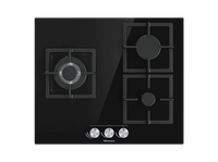 placa de gas - hisense gg633b 3 zonas 58 cm gas natural encendido facil fogon wok cristal negro