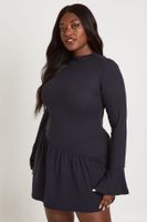 plus super soft flare sleeve drop hem skater dress negro
