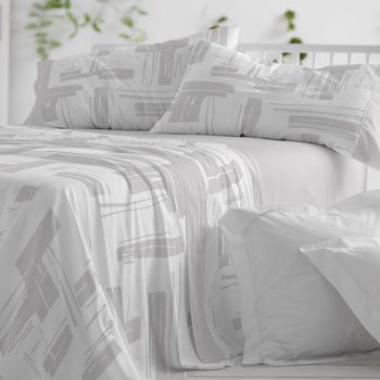 Juego De Sábanas 50% Algodón Geométrico Cama De 150 Cm - Gris - Burrito Blanco