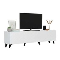 mueble tv josi salon 4 puertas abatibles y 8 espacios interiores en colores blanco brillo y negro 200x535x40 cm