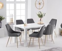 atlanta 160cm white high gloss table with fern velvet chairs - green 4 chairs