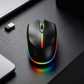Ratón Inalámbrico Ergonómico con Luz RGB Vertical, Ratón Óptico para Gaming y Oficina, Compatible con PC y Portátil