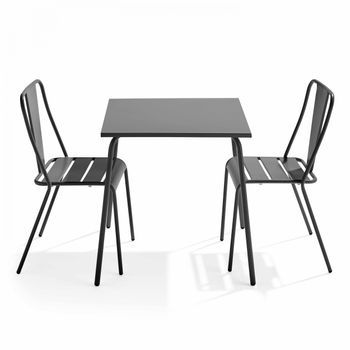 Mesa De Jardín Cuadrada Y 2 Sillas De Bistró Gris, Palavas - Oviala