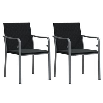 Pack 2 Uds Sillas Jardín | Silla De Exterior | Sillón Y Cojines Ratán Sintético Negro 56x59x84 Cm