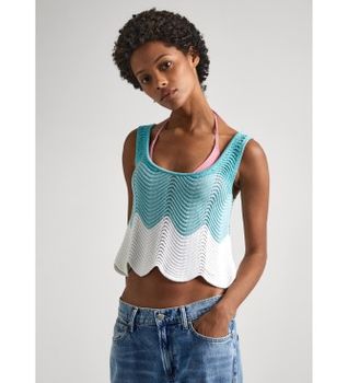 Pepe Jeans para mujer. PL702151 Top Galea azul (S), Casual, Algodón, Sin mangas / Tirantes
