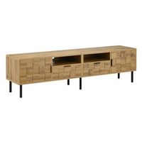 mueble de tv de 160 cm con diseno mosaico 2 puertas 2 cajones y patas metalicas