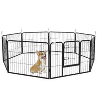pawhut barrera para perros de 8 paneles con forma personalizable puerta marco de acero y 8 anclajes de tierra 80x60 cm negro   aosom espana
