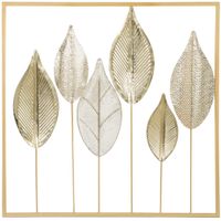 homcom decoracion mural de metal moderna escultura mural de metal con forma de hoja 70 x 70 cm dorado  aosom espana