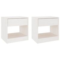 pack 2 uds mesitas de noche  mesa auxiliar  mesilla madera maciza de pino blanca 40x31x40 cm