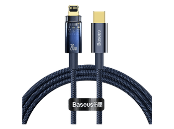Cable USB - Baseus Power-off Explorer, Lightning USB-C, 100 cm, 20W, Apagado automático, Carga ultrarrápida, Azul