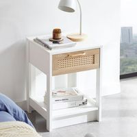 mesa auxiliar - mueble de dormitorio y salon - mdf y ratan - blanco y natural 40x40x55cm