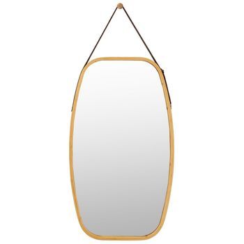 Espejo Joyero Con Marco De Bambú Y Correa De Piel Ajustable Transparente 77 Cm
