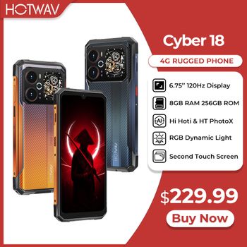 HOTWAV Cyber 18, Teléfono Inteligente Resistente de 6.75'' con Pantalla de 120Hz, Android 16, 8GB 256GB, Cámara de 64MP y 20MP, Segunda Pantalla Táctil