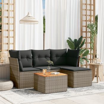 Conjunto De Sofás Jardín Con Cojines 5 Uds | Mueble Jardin Mesa Y Sillas Ratán Sintético Gris Cfw775261