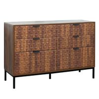 comoda de 6 cajones en mdf con decoracion de melamina de madera oscura