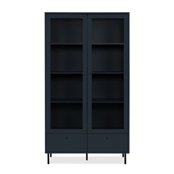 Vitrina de 2 puertas de cristal y 2 cajones azul marino - a183 cm
