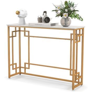 Mesa Auxiliar Moderna Mesa Consola Estrecha Con Tapa De Mármol Costway 110 X 30 X 81 Cm