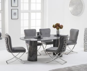 Sutton 200cm Table Grey Marble With Giovanni Velvet Chairs - Grey, 4 Chairs