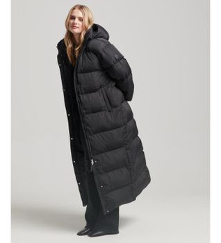 Superdry para mujer. W5011643A Abrigo largo acolchado con capucha negro (XL), Casual, Poliéster