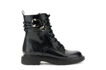 botines con cordones efecto piel arrugada brillante black