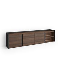 mueble tv television muebles de salon almacenaje 207x50x35 cm para tv hasta 80 led estilo moderno roble oscuro y negro