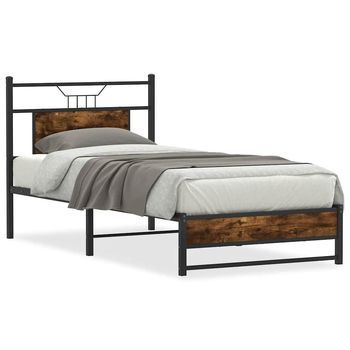 Cama Individual | Cama Para Adultos | Estructura Cama Sin Colchón Madera Roble Ahumado 80x200 Cm