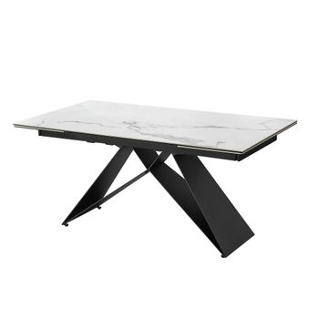 Mesa comedor extensible porcelánico blanco. 160/240(40+40)×90×76 cm