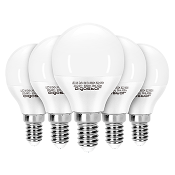 Aigostar Bombillas LED E14,4.9W Equivalente a 37W,Luz Fría 6500K,420 Lúmen,Bombillas Casquillo Fino,Ahorro de Energía,No Regulable,G45,Pack De 5